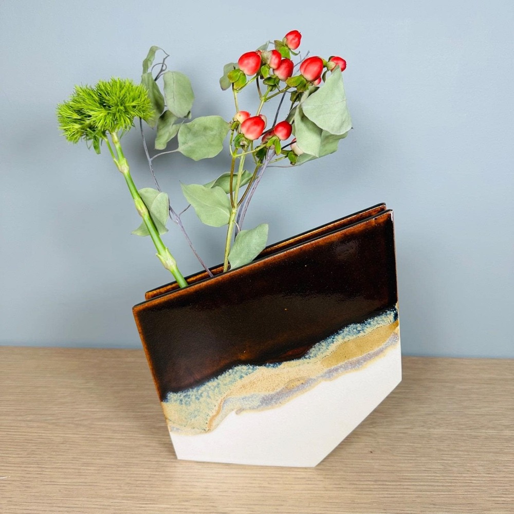 Vintage Mid-Century Modern Ceramic Book Vase / Ikebana Pocket Vase 8.25" MCM